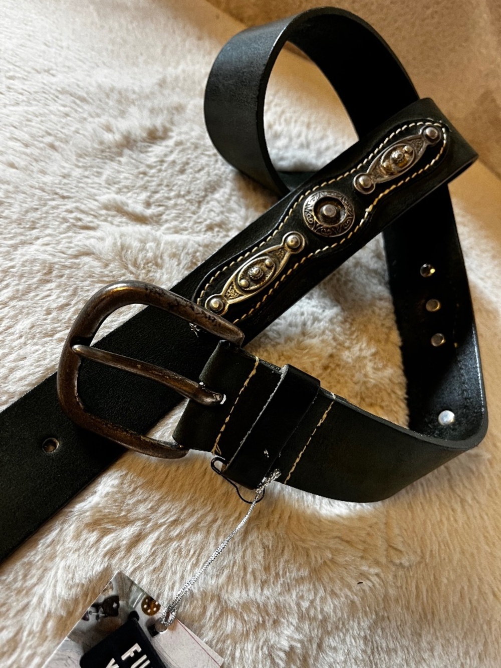 Vintage Western Embellished Detail Green Leather Belt